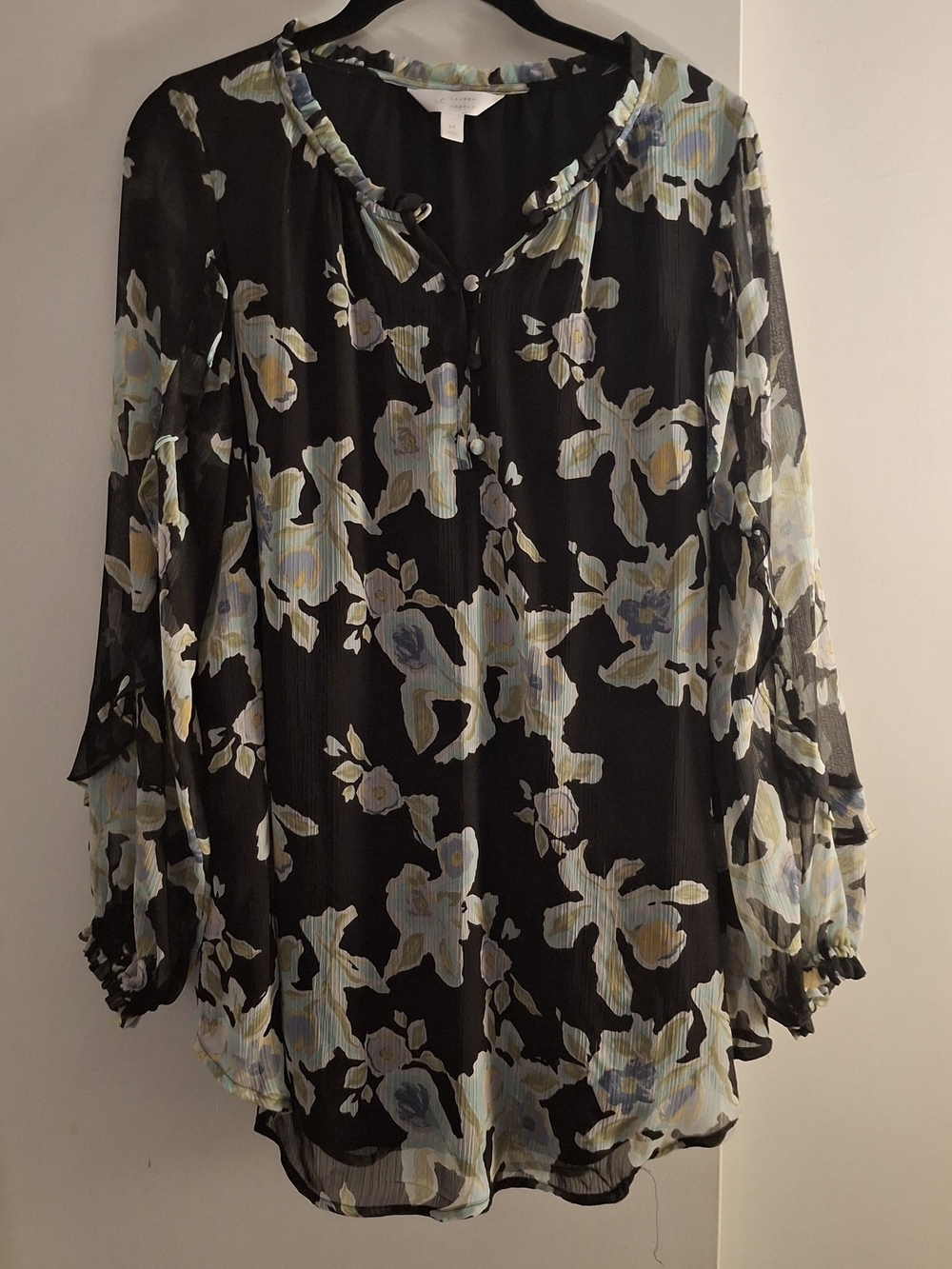 Lauren Conrad Sheer Black Floral Pintuck Blouse - Lightweight Women's Top